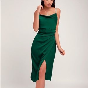 Dark Green Satin Slip Dress